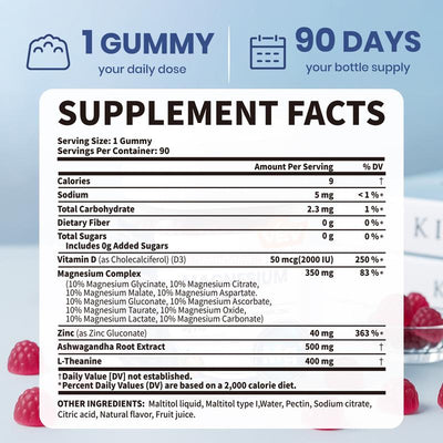 14-in-1 Magnesium Gummies with Ashwagandha, L-Theanine, Vitamin D3 & Zinc – Stress Relief, Sleep Support & Muscle Recovery – Edible Dietary Supplement